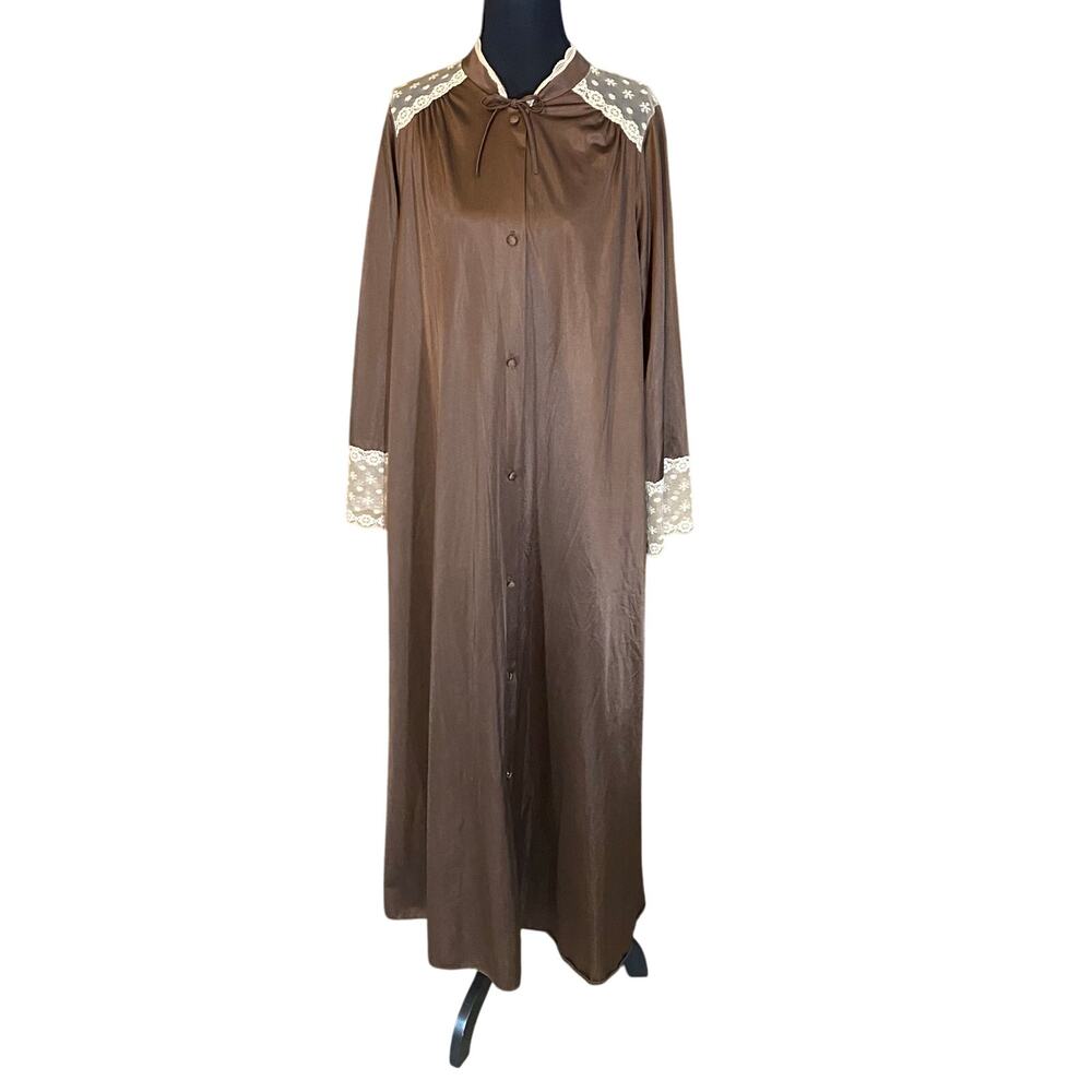 Vintage 70s Sans Souci Brown Nylon Lace Trim Long… - image 2